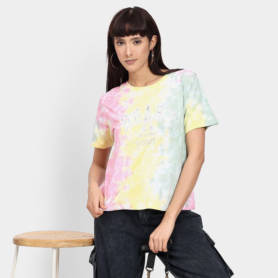 Ladies' 100% Cotton Round Neck T-Shirt , हल्का हरा, large image number null