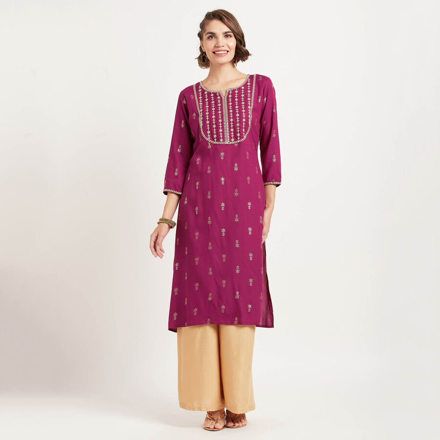 Printed Kurta, Wine, large image number null