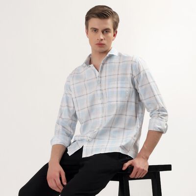 Men's Light Blue Cotton Spread Collar Casual Shirt