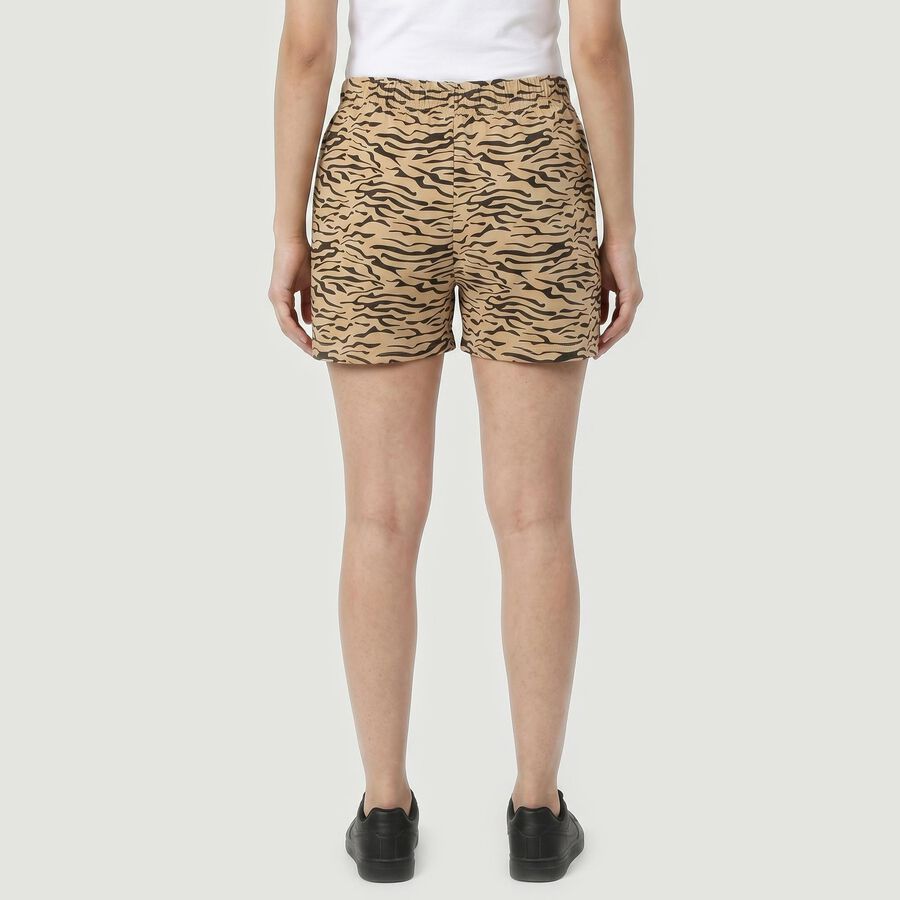Women's Beige Regular Fit Animal Print Shorts, गहरा पीला, large