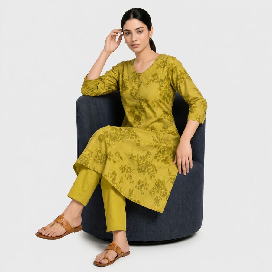 Women's Olive Green Floral Printed Ethnic Set, Light Green, large