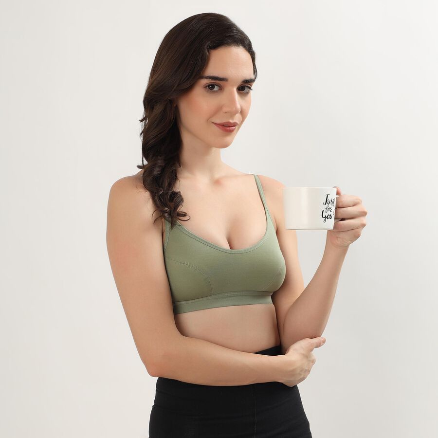 Women's Soft Olive Green Cotton Blend Scoop Neck Casual Bra, Light Green, large image number null