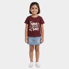Girls Wine Cotton Blend Round Neck Regular T-Shirt, Wine, small