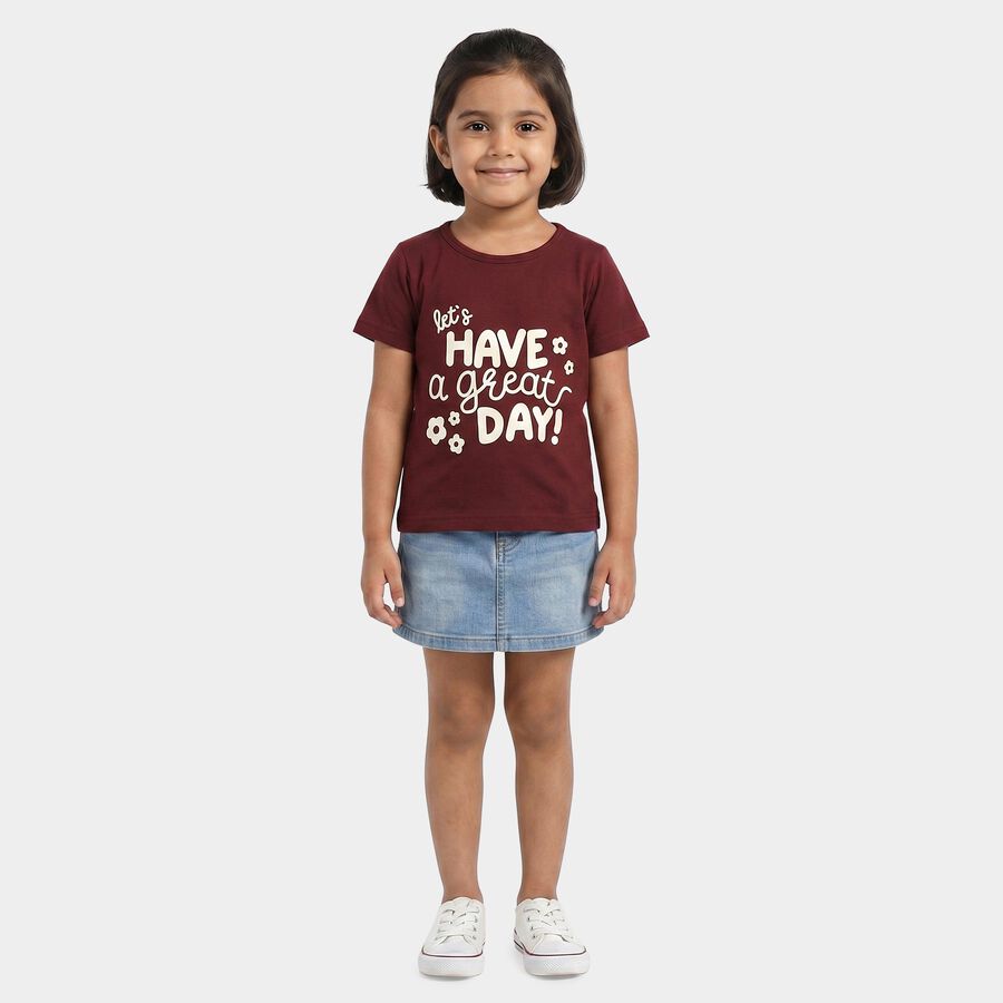 Girls Wine Cotton Blend Round Neck Regular T-Shirt, Wine, large
