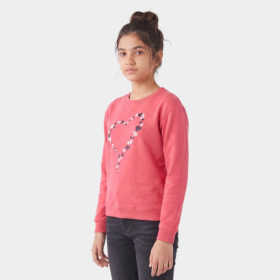 Girls Fuchsia Crew Neck Pullover Sweatshirt, रानी (फ्यूशिया), large