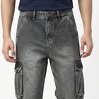 Men's Grey Cargo Fit Washed Jeans, Light Grey, small