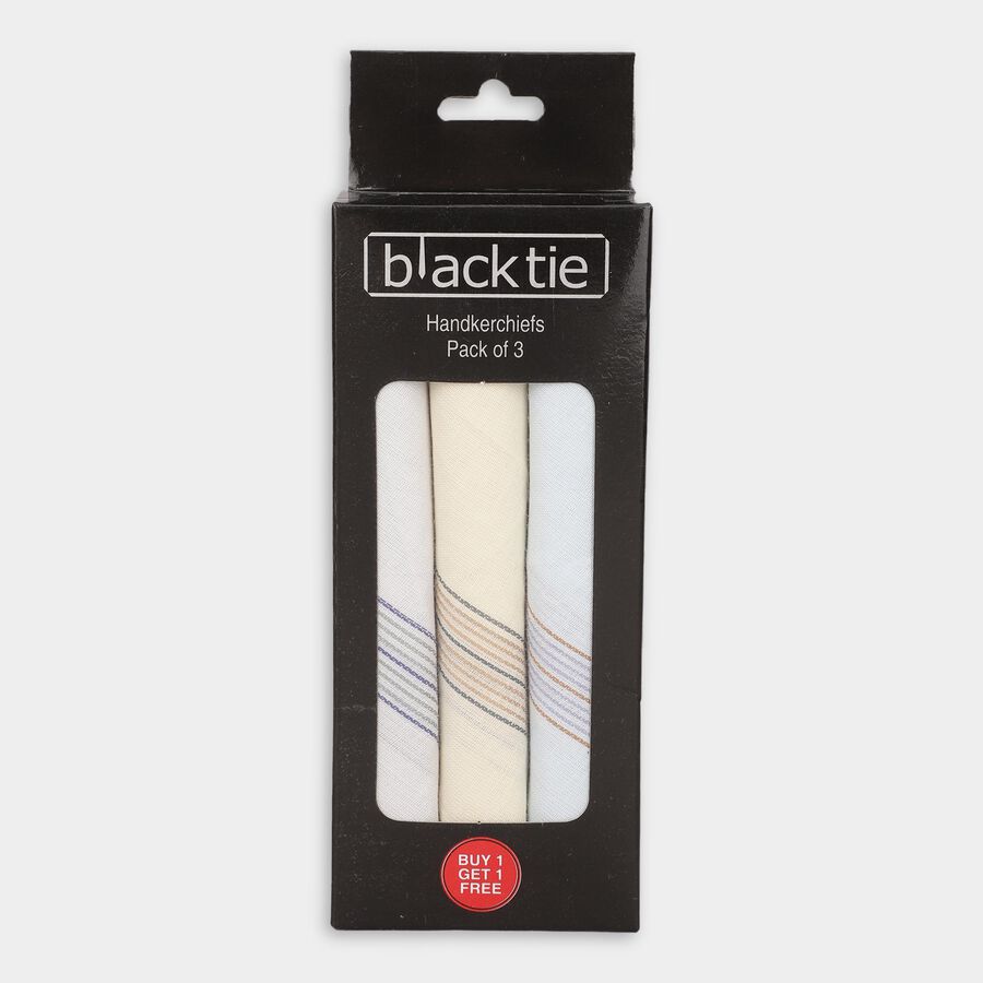 Men's Assorted Colors Striped Pack of 3 Handkerchief, एक्वा, large