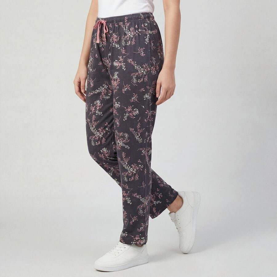 Women's Grey Regular Fit Heart Printed Pyjama, Dark Grey, large