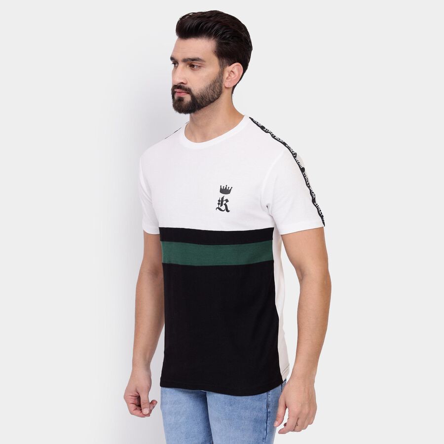 Men's 100% Cotton Round Neck Half Sleeves T-Shirt , काला, large