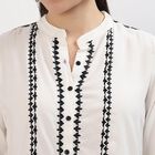 Women's Off-White Embroidered Mandarin Collar Shirt, Off White, small