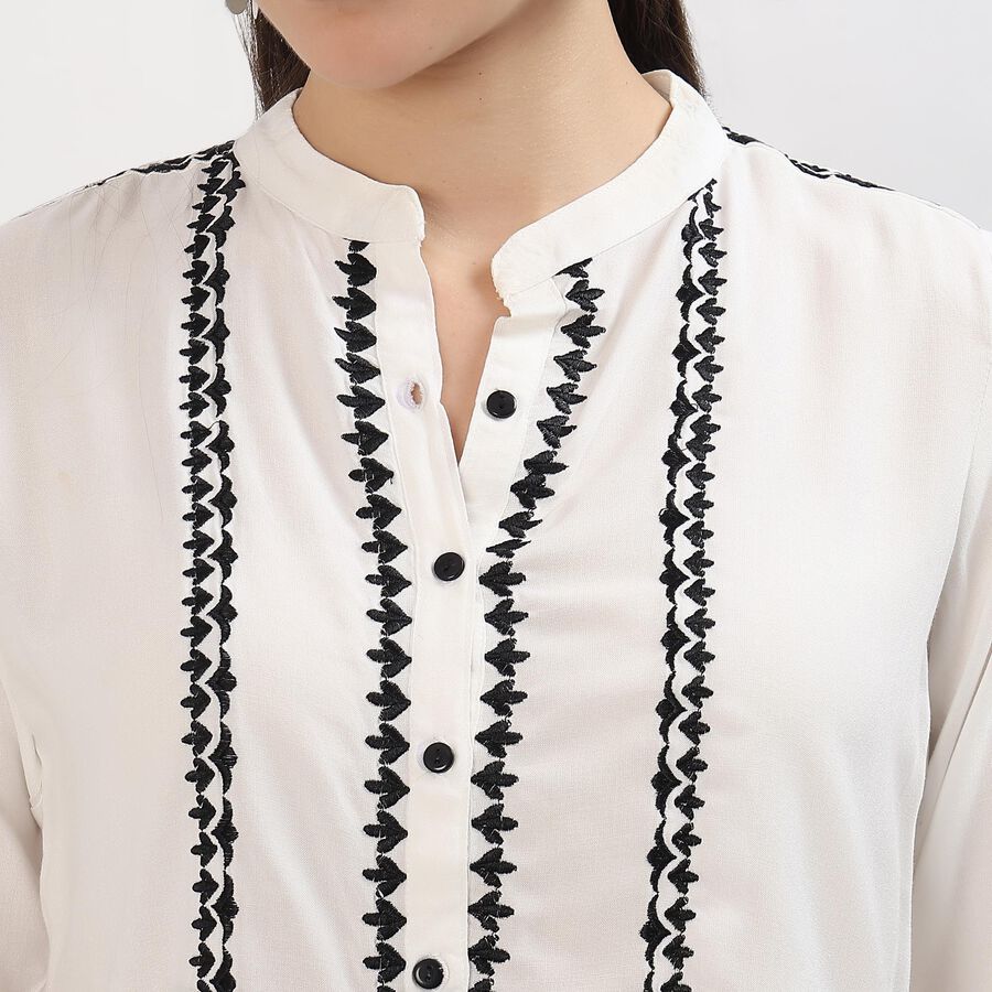 Women's Off-White Embroidered Mandarin Collar Shirt, Off White, large
