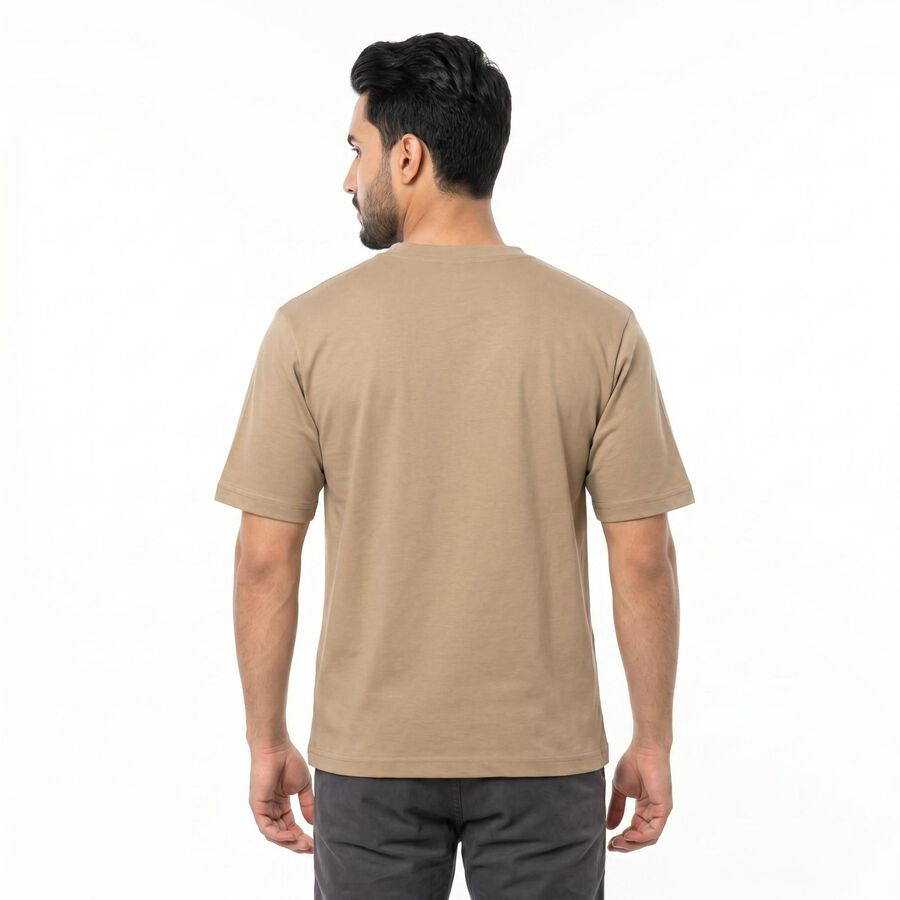 Men's Khaki Round Neck Regular T-Shirt, Khaki, large