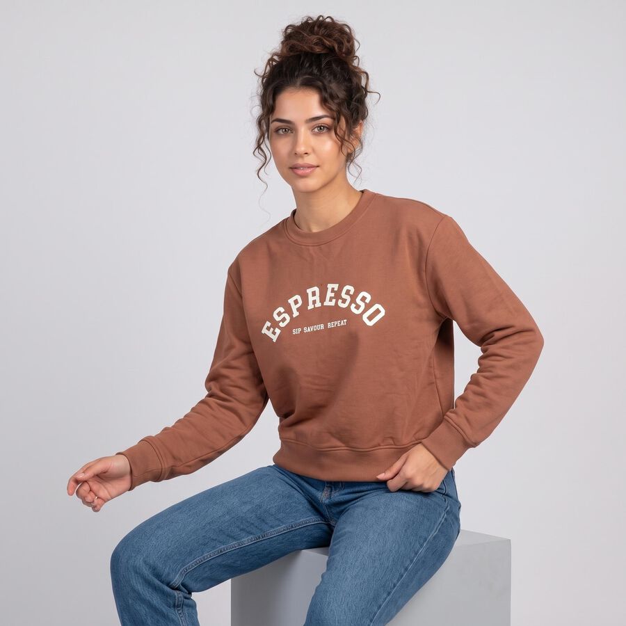 Women Pink Crew Neck Pullover Sweatshirt, गुलाबी, large
