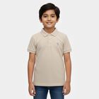 Boys' Beige Round Neck Casual T-Shirt, गहरा पीला, small