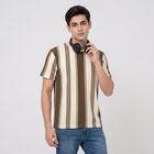 Men's Brown Round Neck Striped Regular T-Shirt, भूरा, small