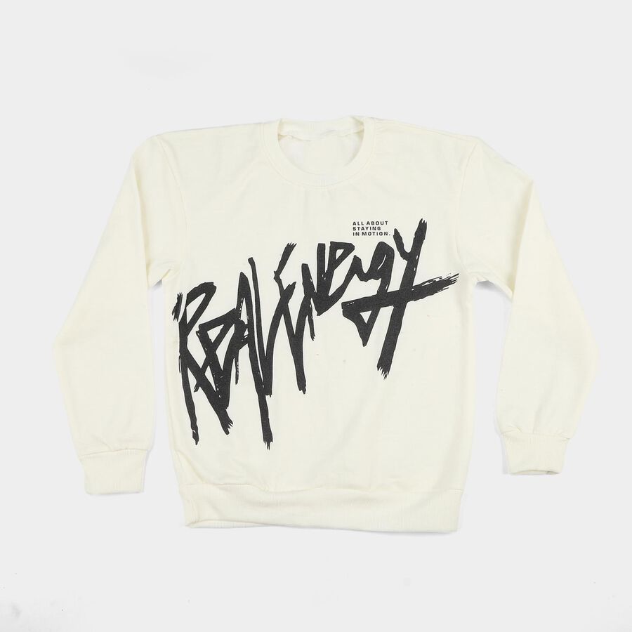 Boys' Off White Crew Neck Graphic Print Sweatshirt, Off White, large