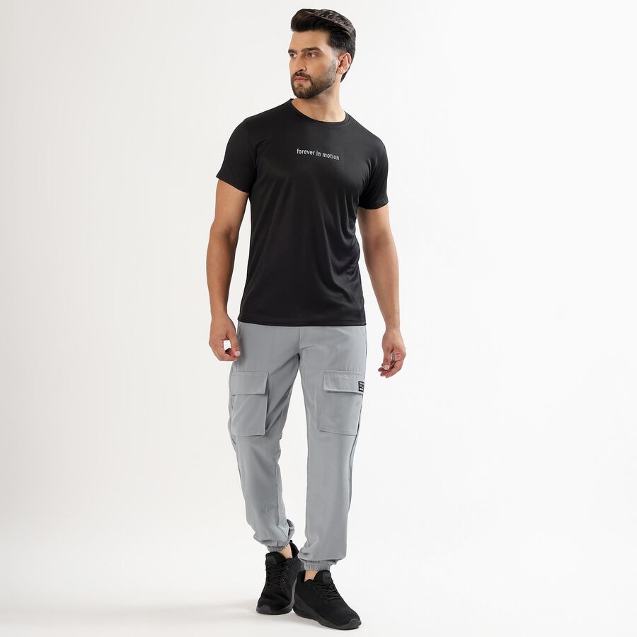Men's Jet Black Crew Neck Athleisure T-Shirt, Black, large image number null