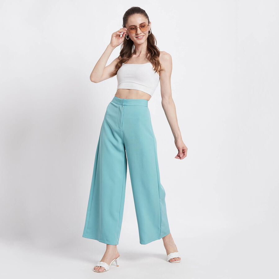 Solid High Rise Trousers, Light Blue, large image number null