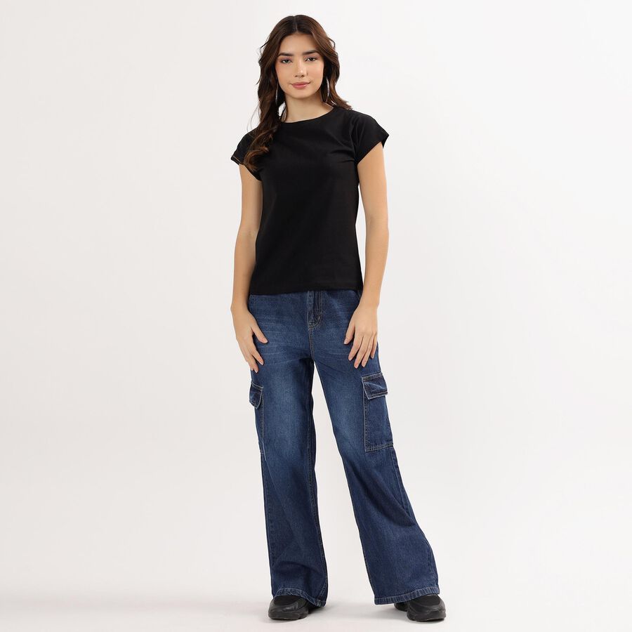 Ladies' 100% Cotton Jeans, Dark Blue, large image number null