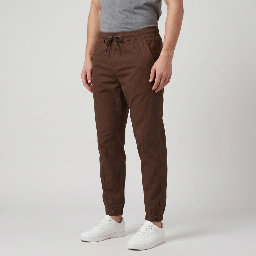 Men's Brown Slim Fit Jogger Trousers, भूरा, large