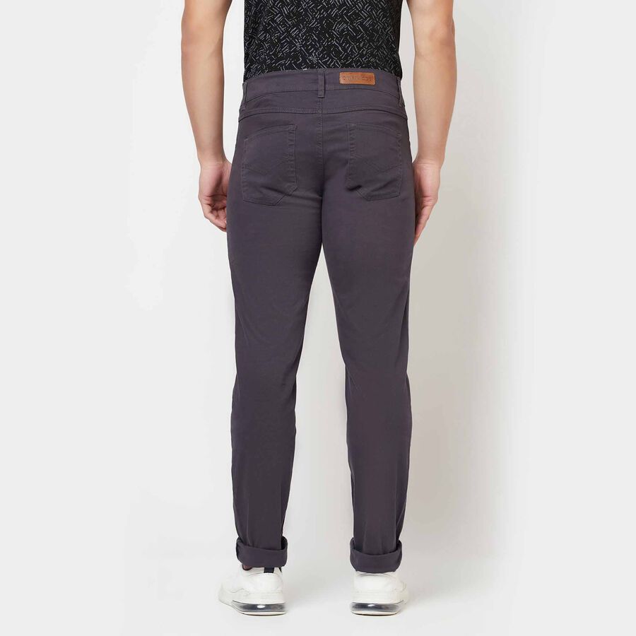 Solid Slim Fit Casual Trousers, Dark Grey, large image number null
