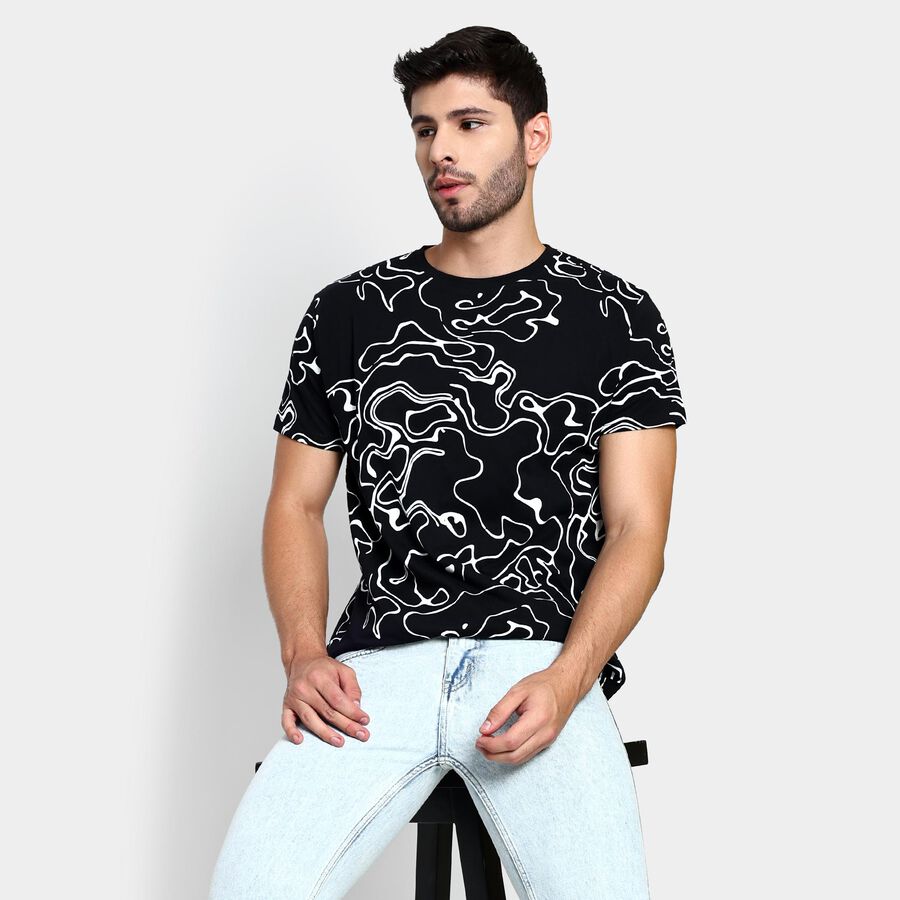 Men's 100% Cotton Round Neck Half Sleeves T-Shirt , Black, large image number null
