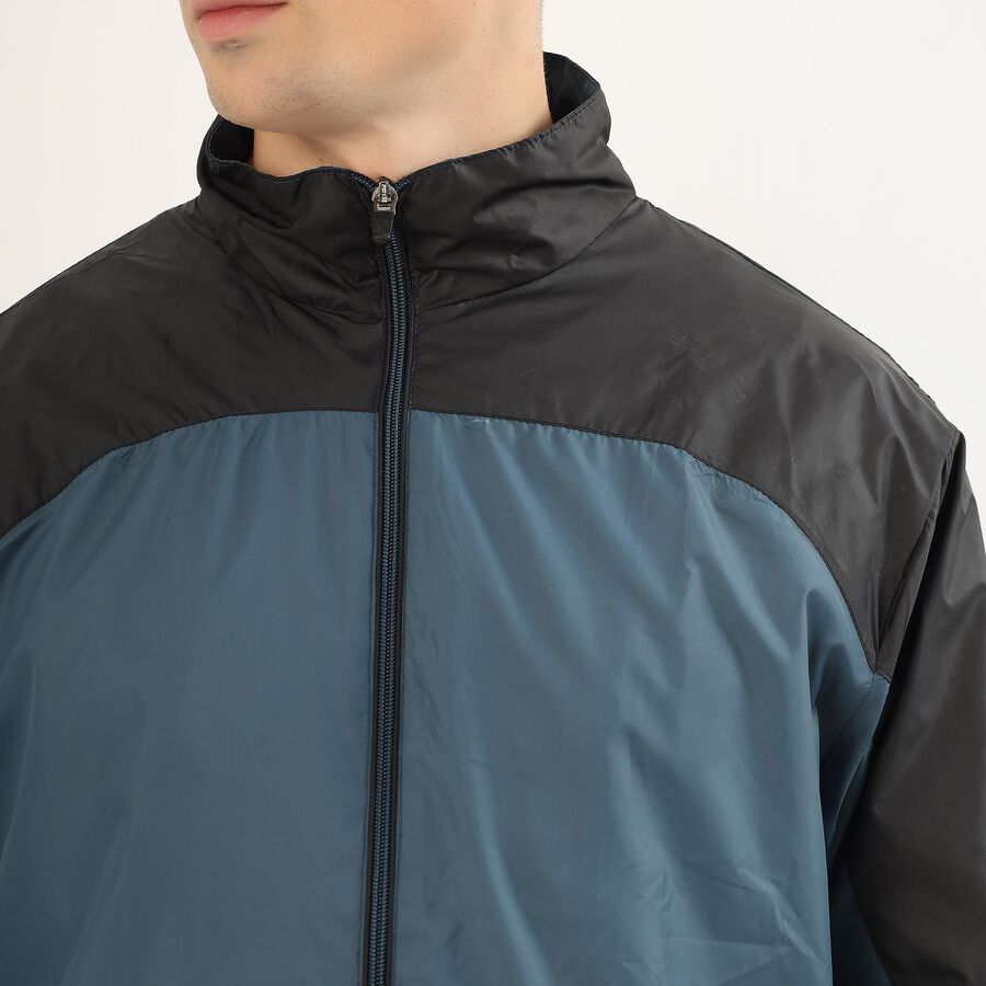 Men's Muted Steel Blue and Jet Black High Neck Casual Jacket, टील ब्लू, large image number null