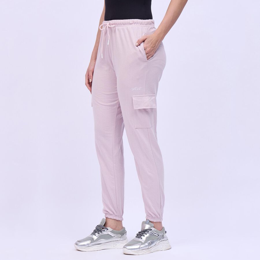 Women's Soft Pink Cargo Fit Elastic Waist Track Pants, Lilac, large