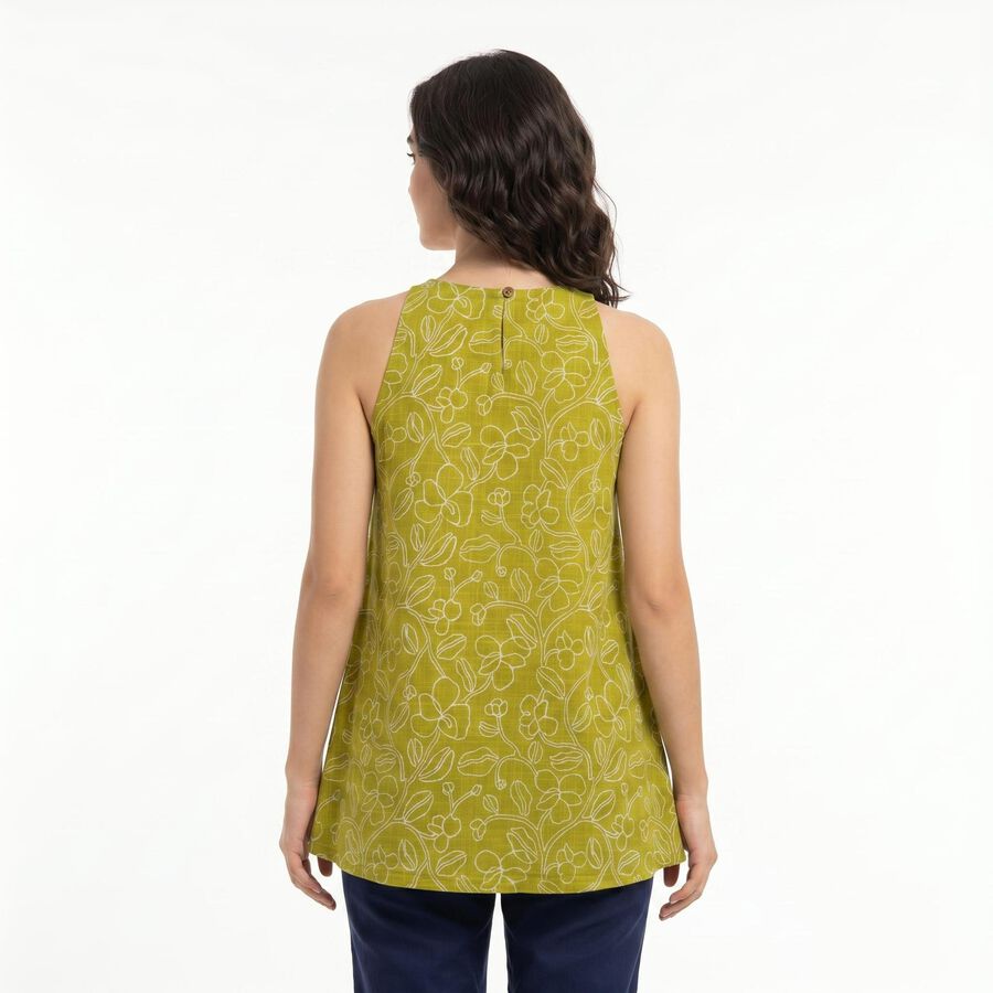 Women's Olive Green Cotton Round Neck Floral Printed Kurti, हल्का हरा, large