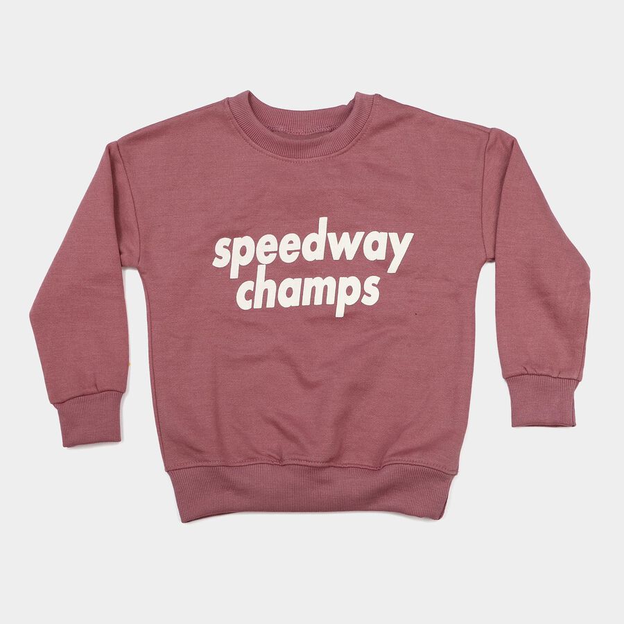 Boys' Pink Crew Neck Pullover Sweatshirt, गुलाबी, large