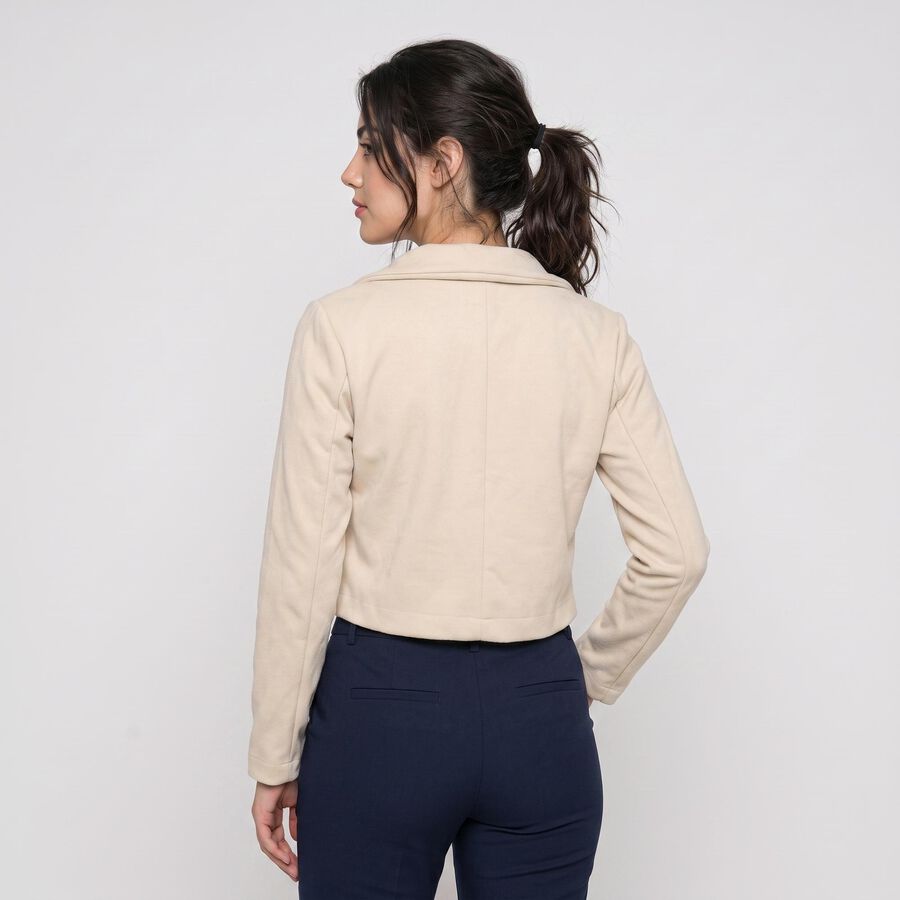Women Off White Single-Breasted Cropped Blazer, Off White, large