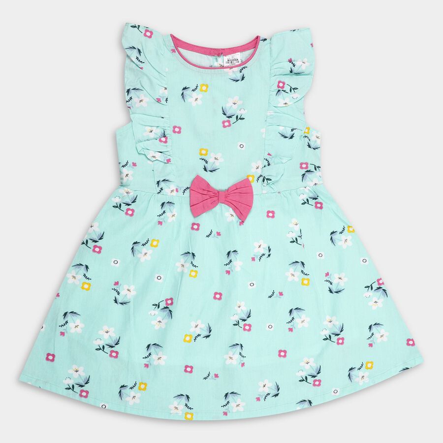 Girls' 100% Cotton Frock, हल्का हरा, large image number null