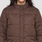 Women's Brown Stand Collar Puffer Jacket, Brown, small