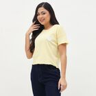 Women's Soft Yellow Cotton Round Neck Casual T-Shirt, Yellow, small