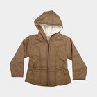 Girls Brown Hooded Puffer Jacket, Brown, small