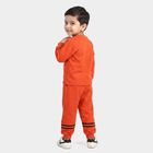 Boys Brown Round Neck Graphic Print Baba Suit, Brown, small