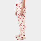 Girls' Cream Jogger Heart Printed Winter Pyjama, ऑफ व्हाइट, small