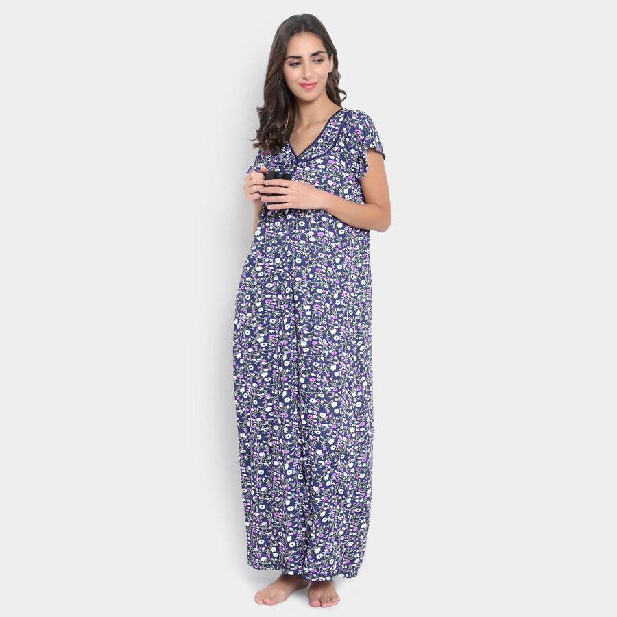 Printed Nighty, Navy Blue, large image number null