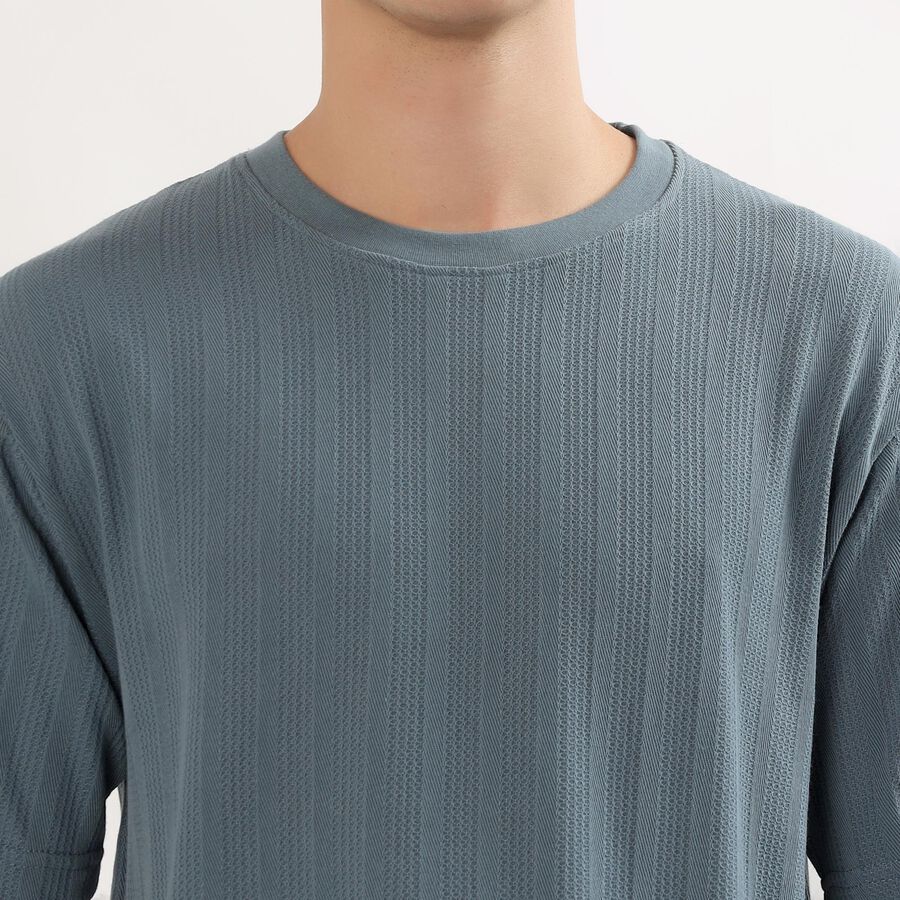 Men's Muted Steel Blue Round Neck Casual T-Shirt, Mid Blue, large image number null