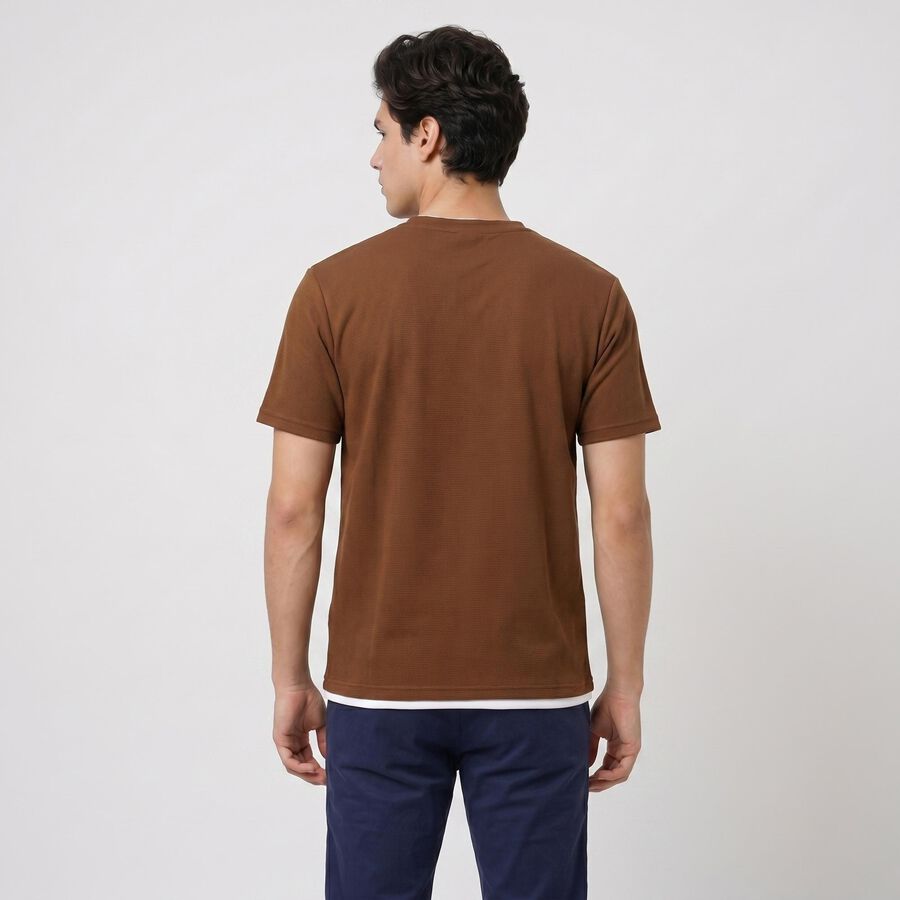 Men's Brown Round Neck Graphic Print Regular T-Shirt, भूरा, large