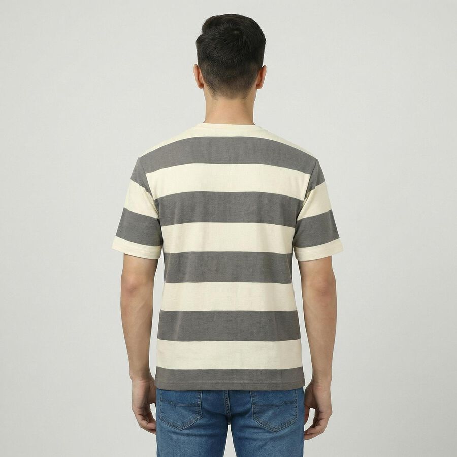 Men's Grey Round Neck Casual T-Shirt, Light Grey, large