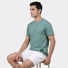 Men's Teal Round Neck Athleisure T-Shirt, Aqua, small