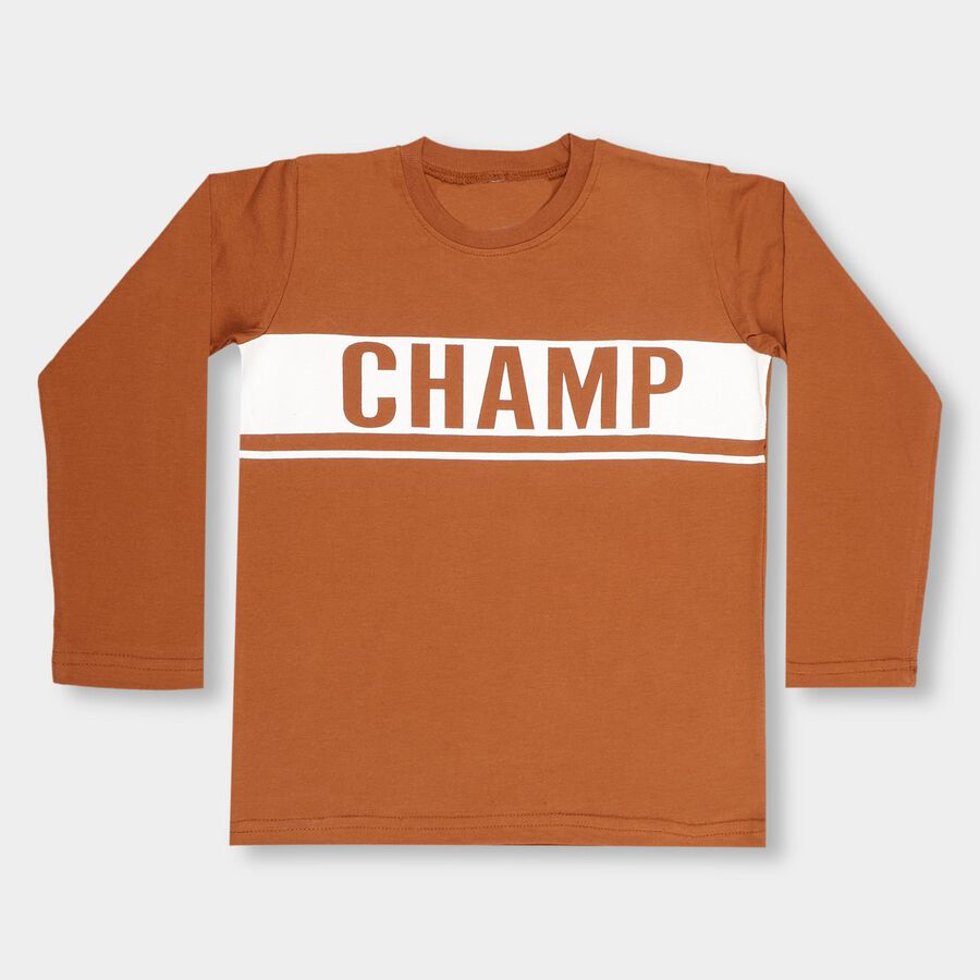 Boys' Rust Orange Crew Neck Casual T-Shirt, Brown, large image number null