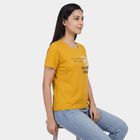 Women's Mustard Yellow Round Neck Ribbed T-Shirt, Mustard, small