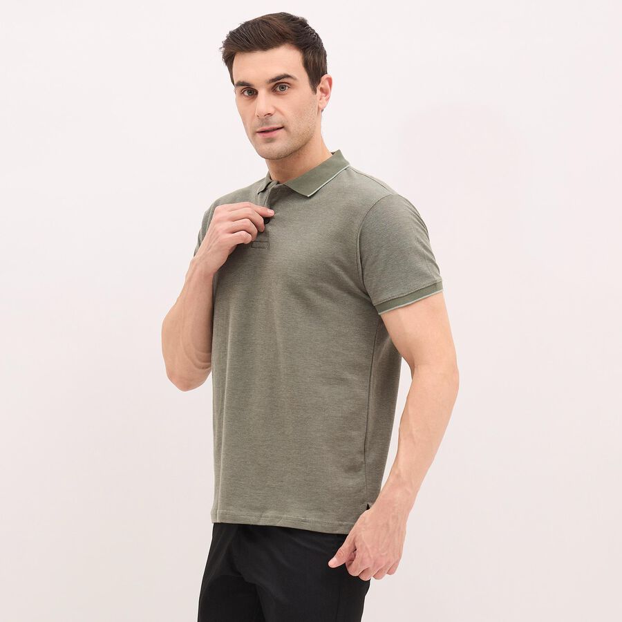 Men's Muted Sage Green Cotton Polo Neck T-Shirt, Light Green, large image number null