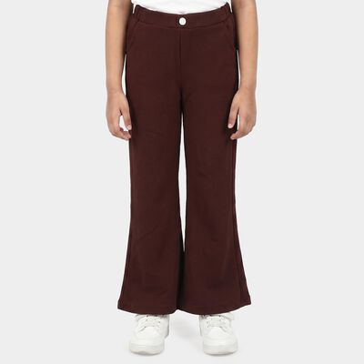 Girls' Wine Wide Leg Elastic Waist Trousers