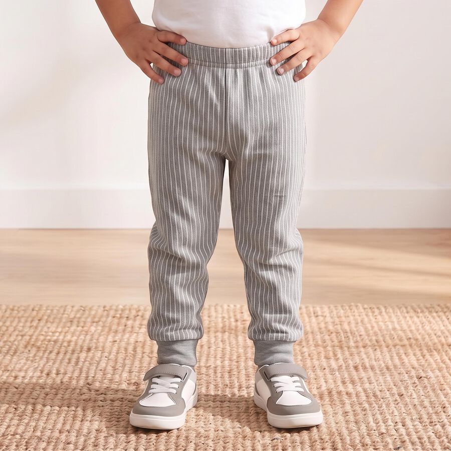 Boys Grey Striped Long Johns Thermal, Melange Light Grey, large