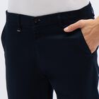 Men's Deep Midnight Navy Slim Fit Flat-Front Casual Trousers, नेवी ब्लू, small image number null