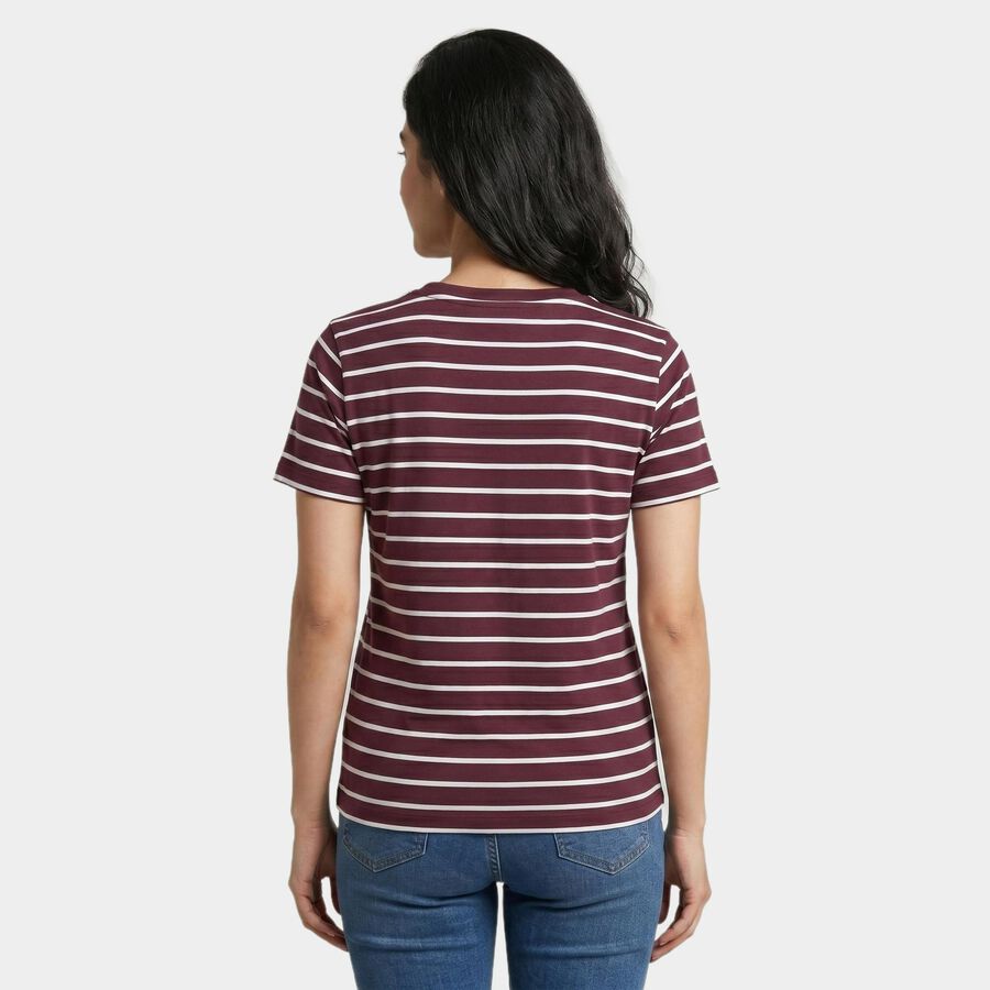 Women's Purple Round Neck Regular T-Shirt, बैंगनी, large