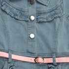 Girls' Light Denim Blue Ruffle Collared Casual Frock, Light Blue, small image number null